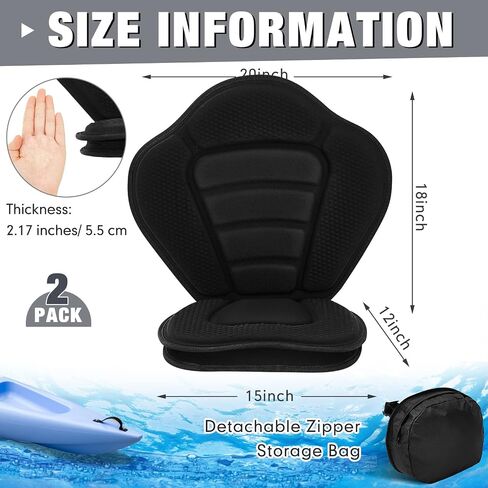 Lewtemi 2 Pieces Kayak Seat Thicken Seat Cushion for Kayak with Detachable Storage Bag Kayak Seat Cushion with Kayak Accessory for Kayaking Canoeing Rafting Fishing Water (Black) in Saudi Arabia