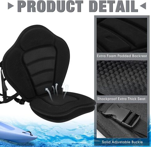 Lewtemi 2 Pieces Kayak Seat Thicken Seat Cushion for Kayak with Detachable Storage Bag Kayak Seat Cushion with Kayak Accessory for Kayaking Canoeing Rafting Fishing Water (Black) in Saudi Arabia