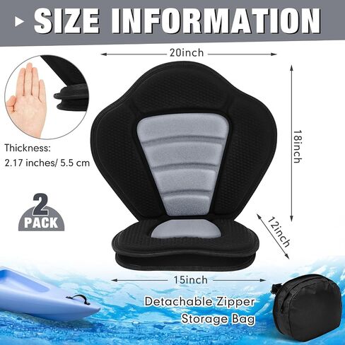 Lewtemi 2 Pieces Kayak Seat Thicken Seat Cushion for Kayak with Detachable Storage Bag Kayak Seat Cushion with Kayak Accessory for Kayaking Canoeing Rafting Fishing Water (Black) in Saudi Arabia