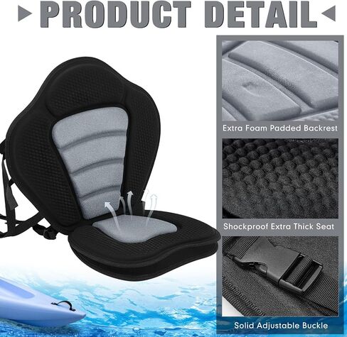 Lewtemi 2 Pieces Kayak Seat Thicken Seat Cushion for Kayak with Detachable Storage Bag Kayak Seat Cushion with Kayak Accessory for Kayaking Canoeing Rafting Fishing Water (Black) in Saudi Arabia