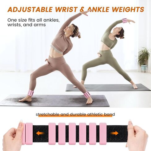 أوزان المعصم والكاحل القابلة للتعديل للنساء من Ideashop، زوج واحد بوزن 1 رطل لكل منهما، وزن الذراع للتمرين في صالة الألعاب الرياضية المنزلية، سوار الإسورة لتدريب القوة للمشي والجري والرقص والبيلاتس واليوجا وباري (وردي) in Kuwait