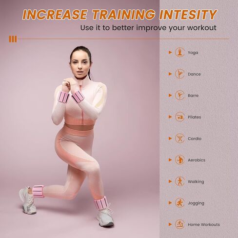أوزان المعصم والكاحل القابلة للتعديل للنساء من Ideashop، زوج واحد بوزن 1 رطل لكل منهما، وزن الذراع للتمرين في صالة الألعاب الرياضية المنزلية، سوار الإسورة لتدريب القوة للمشي والجري والرقص والبيلاتس واليوجا وباري (وردي) in Kuwait