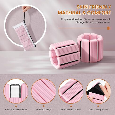 أوزان المعصم والكاحل القابلة للتعديل للنساء من Ideashop، زوج واحد بوزن 1 رطل لكل منهما، وزن الذراع للتمرين في صالة الألعاب الرياضية المنزلية، سوار الإسورة لتدريب القوة للمشي والجري والرقص والبيلاتس واليوجا وباري (وردي) in Kuwait