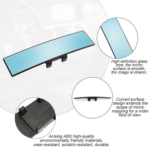 Rear View Mirror for Car, 12.1 inch Interior Clip-on Panoramic Convex Rearview Mirrors, HD Anti Glare Wide Angle and Reduce Blind Spot, Universal for SUV Trucks Vehicles (Blue) in Saudi Arabia