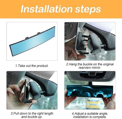 Rear View Mirror for Car, 12.1 inch Interior Clip-on Panoramic Convex Rearview Mirrors, HD Anti Glare Wide Angle and Reduce Blind Spot, Universal for SUV Trucks Vehicles (Blue) in Saudi Arabia
