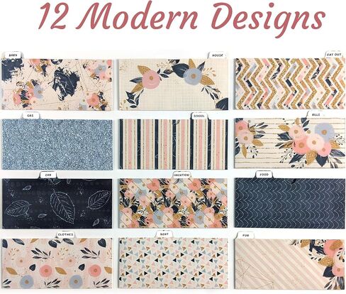 12 ظرفًا نقديًا مغلفًا للميزانية - مع 12 ورقة ميزانية وملصقًا | نظام المغلف النقدي المبوب | مظاريف النقود للنقود، ومظاريف الميزانية لمخطط الميزانية لمحفظة المغلف النقدي in Kuwait