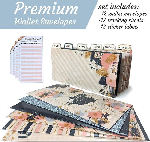 12 ظرفًا نقديًا مغلفًا للميزانية - مع 12 ورقة ميزانية وملصقًا | نظام المغلف النقدي المبوب | مظاريف النقود للنقود، ومظاريف الميزانية لمخطط الميزانية لمحفظة المغلف النقدي in Kuwait