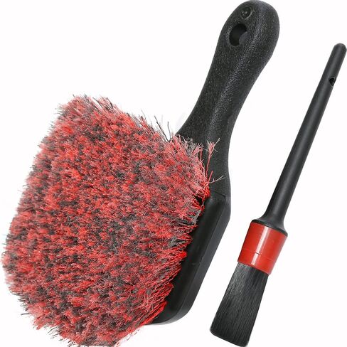 TAKAVU Car Wash Brush with Long Handle, 17.5" Wheel and Tire Brush for Easy Cleaning, Stiff Bristles Scrub Heavy Duty Rims Releasing Dirt and Road Grime in Saudi Arabia