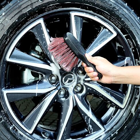 TAKAVU Car Wash Brush with Long Handle, 17.5" Wheel and Tire Brush for Easy Cleaning, Stiff Bristles Scrub Heavy Duty Rims Releasing Dirt and Road Grime in Saudi Arabia