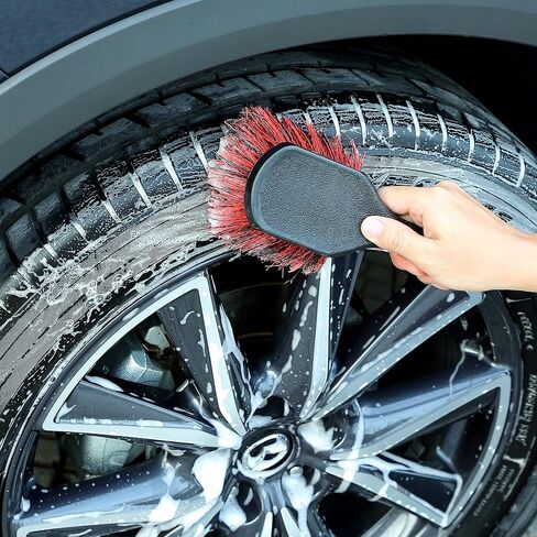 TAKAVU Car Wash Brush with Long Handle, 17.5" Wheel and Tire Brush for Easy Cleaning, Stiff Bristles Scrub Heavy Duty Rims Releasing Dirt and Road Grime in Saudi Arabia