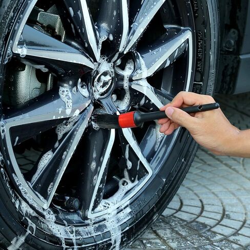 TAKAVU Car Wash Brush with Long Handle, 17.5" Wheel and Tire Brush for Easy Cleaning, Stiff Bristles Scrub Heavy Duty Rims Releasing Dirt and Road Grime in Saudi Arabia
