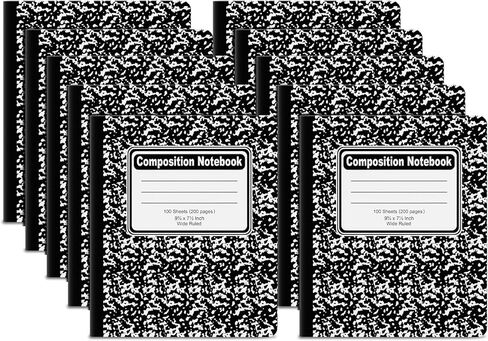 دفاتر ملاحظات تكوين ورق مسطر واسع 8 حزم، 9-3/4 بوصة × 7-1/2 بوصة 100 ورقة لكل كتاب، أغطية رخامية سوداء كتب تكوين مجمعة، دفاتر يوميات مبطنة لتدوين الملاحظات مثالية للوازم المدرسية in Kuwait