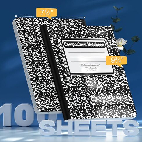دفاتر ملاحظات تكوين ورق مسطر واسع 8 حزم، 9-3/4 بوصة × 7-1/2 بوصة 100 ورقة لكل كتاب، أغطية رخامية سوداء كتب تكوين مجمعة، دفاتر يوميات مبطنة لتدوين الملاحظات مثالية للوازم المدرسية in Kuwait