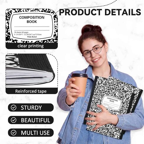 Lewtemi 8 Pcs Left Handed Composition Notebooks Lefty Composition Notebook Wide Ruled 9.75 x 7.5 Inch Left Handed Journal Left Handed Gifts for Lefties Writer Student, Black and White Marble Cover in Saudi Arabia