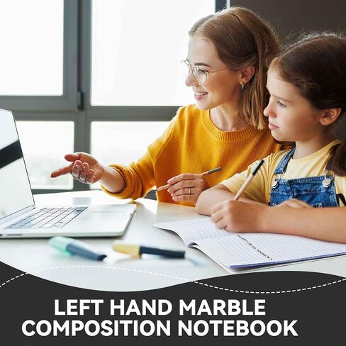 Lewtemi 8 Pcs Left Handed Composition Notebooks Lefty Composition Notebook Wide Ruled 9.75 x 7.5 Inch Left Handed Journal Left Handed Gifts for Lefties Writer Student, Black and White Marble Cover in Saudi Arabia