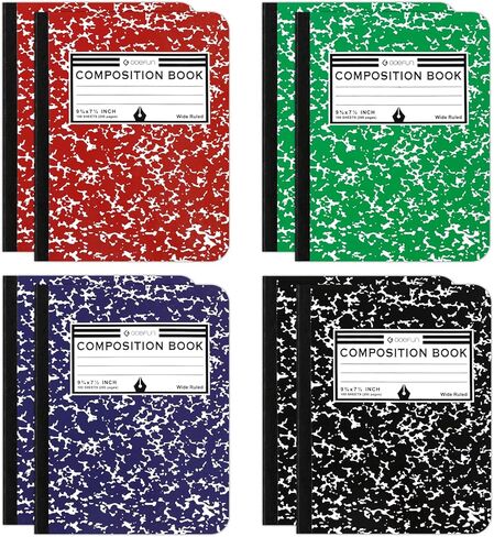 Composition Notebook Wide Ruled 8 Pack, 4 Assorted Pastel Colors Marble Composition Books Bulk - 100 Sheets, 9.75x7.5 In, Journal Notebooks for School Supplies in Kuwait