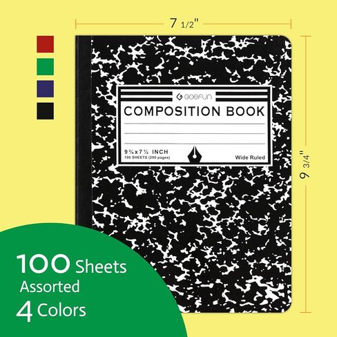 Composition Notebook Wide Ruled 8 Pack, 4 Assorted Pastel Colors Marble Composition Books Bulk - 100 Sheets, 9.75x7.5 In, Journal Notebooks for School Supplies in Kuwait