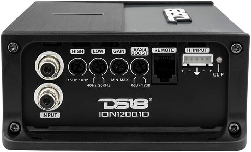 DS18 ION1200.1D مضخم صوت أحادي القناة قوي ومدمج ذو نطاق كامل 1200 وات RMS @ 1 أوم فئة D - مضخم صوت رقمي صغير للسيارة ذو قناة واحدة - متضمن التحكم في مستوى مضخم الصوت عن بعد in Kuwait