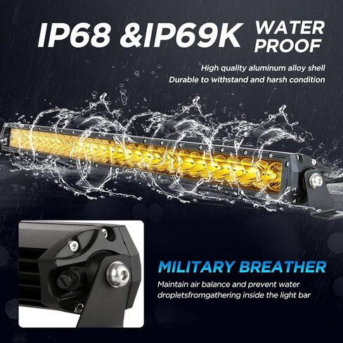 BIGLION.X شريط ضوء LED كهرماني 32 بوصة مجموعة فيضان بقعة صف واحد للطرق الوعرة شريط ضوء كهرماني للقيادة مقاوم للماء IP68 12 فولت 24 فولت للشاحنات الصغيرة والقوارب SUV UTV الطرق الوعرة 4WD in Kuwait