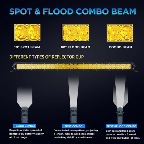BIGLION.X شريط ضوء LED كهرماني 32 بوصة مجموعة فيضان بقعة صف واحد للطرق الوعرة شريط ضوء كهرماني للقيادة مقاوم للماء IP68 12 فولت 24 فولت للشاحنات الصغيرة والقوارب SUV UTV الطرق الوعرة 4WD in Kuwait