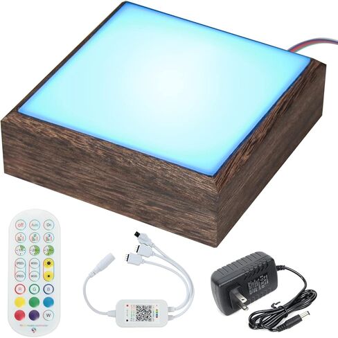 حامل عرض مربع بقاعدة إضاءة LED لفنون الكريستال الزجاجي، قاعدة عرض متعددة الألوان مقاس 6 × 6 بوصة، قاعدة أضواء ملونة للحرف الفنية المصنوعة من الأكريليك الزجاجي ثلاثي الأبعاد - MK868B in Kuwait