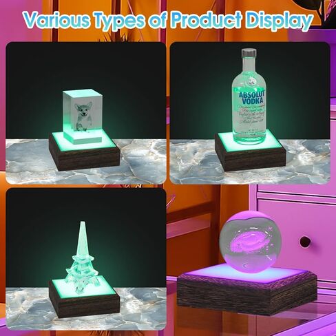 حامل عرض مربع بقاعدة إضاءة LED لفنون الكريستال الزجاجي، قاعدة عرض متعددة الألوان مقاس 6 × 6 بوصة، قاعدة أضواء ملونة للحرف الفنية المصنوعة من الأكريليك الزجاجي ثلاثي الأبعاد - MK868B in Kuwait