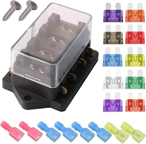 2-Input 6-Output Car Standard Blade Fuse Holder (Apply to 1~40 AMP), ATC ATO 6 Way Fuse Box with Wire for Car/Boat/Marine/Trike, Block with 10 Free Blade Fuse in Saudi Arabia