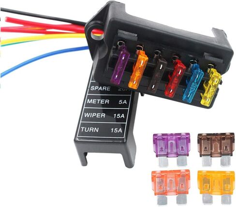 2-Input 6-Output Car Standard Blade Fuse Holder (Apply to 1~40 AMP), ATC ATO 6 Way Fuse Box with Wire for Car/Boat/Marine/Trike, Block with 10 Free Blade Fuse in Saudi Arabia