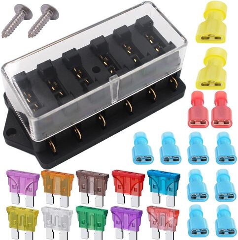 2-Input 6-Output Car Standard Blade Fuse Holder (Apply to 1~40 AMP), ATC ATO 6 Way Fuse Box with Wire for Car/Boat/Marine/Trike, Block with 10 Free Blade Fuse in Saudi Arabia