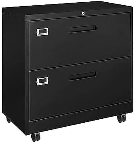 Metal Mobile 2-Drawer Storage Cabinet with Lock and Wheels,Vertical File Cabinet,Filing Cabinet for Home Office (Black) in Saudi Arabia