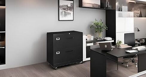 Metal Mobile 2-Drawer Storage Cabinet with Lock and Wheels,Vertical File Cabinet,Filing Cabinet for Home Office (Black) in Saudi Arabia