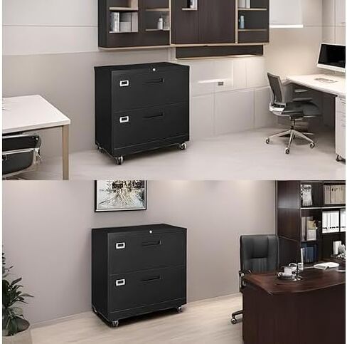 Metal Mobile 2-Drawer Storage Cabinet with Lock and Wheels,Vertical File Cabinet,Filing Cabinet for Home Office (Black) in Saudi Arabia