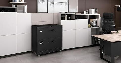 Metal Mobile 2-Drawer Storage Cabinet with Lock and Wheels,Vertical File Cabinet,Filing Cabinet for Home Office (Black) in Saudi Arabia