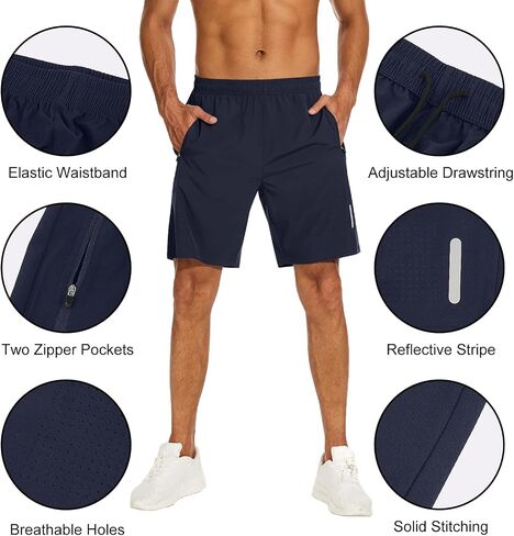 SIMIYA Men's Running Workout Shorts Lightweight Quick Dry Mens Athletic Shorts 7" Training Gym Shorts with Zipper Pockets in Saudi Arabia