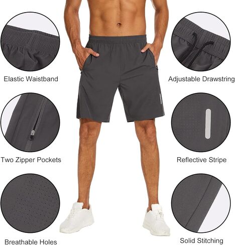 شورت SIMIYA للرجال للجري والتمارين الرياضية خفيف الوزن وسريع الجفاف للرجال مقاس 7 بوصات شورت رياضي للتدريب مع جيوب بسحاب in Kuwait