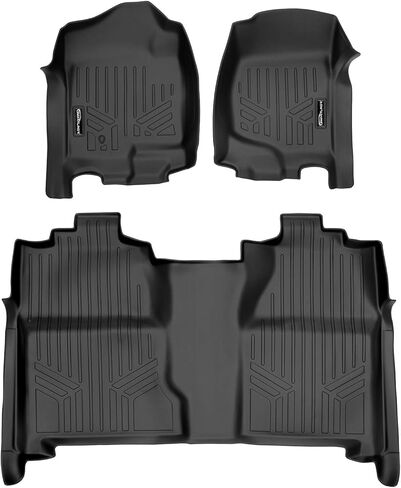 SMARTLINER Floor Mats 2 Row Liner Set Black for 2007-2013 Silverado/Sierra 1500 Crew Cab - 2007-2014 2500/3500 HD Crew Cab in Saudi Arabia