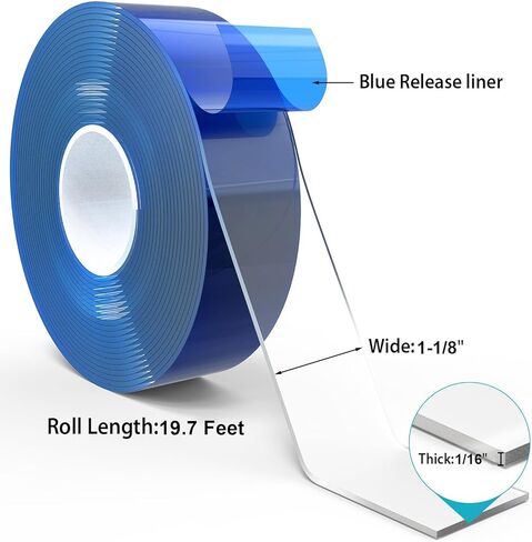 Double Sided Adhesive Tape Heavy Duty, 1-8/1" x 236" Nano Clear Adhesive Tape, Removable Poster Tape Picture Hanging Strips for Home, Office, Car (20 Feet) in Kuwait