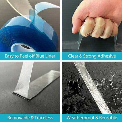 Double Sided Adhesive Tape Heavy Duty, 1-8/1" x 236" Nano Clear Adhesive Tape, Removable Poster Tape Picture Hanging Strips for Home, Office, Car (20 Feet) in Kuwait