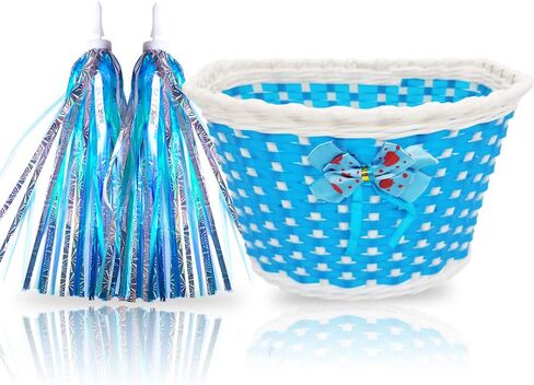 1 Pack Bike Basket with 2 Pack Bike Streamers for 12 14 16 18 inch Girls and boy Bike, Rose Red Kids Bicycle Basket & Kids Bike Tassels for Kids Bicycle Accessories in Kuwait