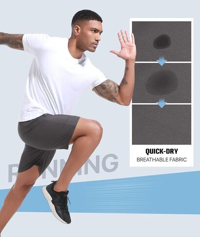 شورت رياضي للرجال مقاس 7 بوصات شورت رياضي قصير سريع الجفاف للجري خفيف الوزن مع جيوب in Kuwait