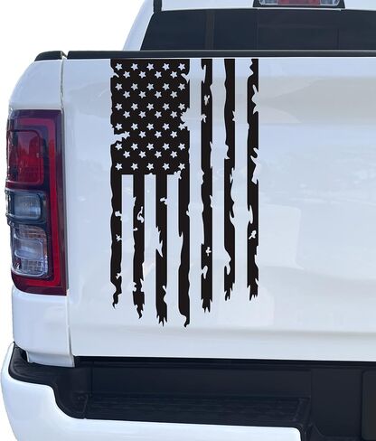 Distressed American USA US Flag Truck Tailgate Vinyl Decal - 2 Pack - Compatible with Most Pickup Trucks EUA Flag - Graphic Car, Tailgate Stickers (10" x 18", Black) in Saudi Arabia