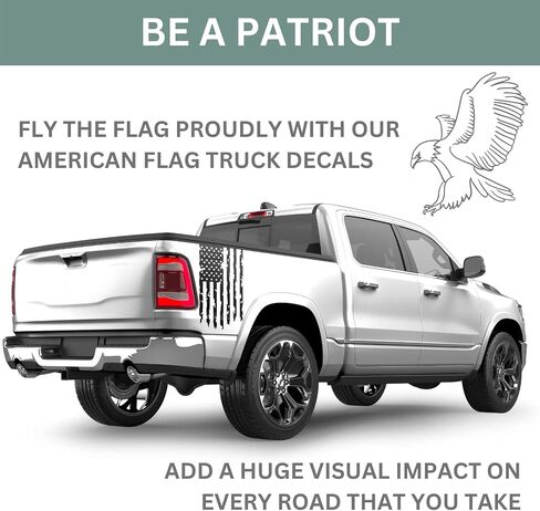 Distressed American USA US Flag Truck Tailgate Vinyl Decal - 2 Pack - Compatible with Most Pickup Trucks EUA Flag - Graphic Car, Tailgate Stickers (10" x 18", Black) in Saudi Arabia