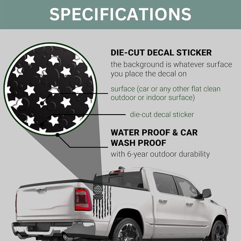 Distressed American USA US Flag Truck Tailgate Vinyl Decal - 2 Pack - Compatible with Most Pickup Trucks EUA Flag - Graphic Car, Tailgate Stickers (10" x 18", Black) in Saudi Arabia