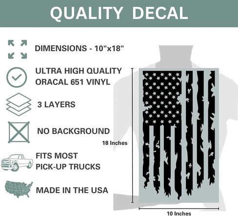 Distressed American USA US Flag Truck Tailgate Vinyl Decal - 2 Pack - Compatible with Most Pickup Trucks EUA Flag - Graphic Car, Tailgate Stickers (10" x 18", Black) in Saudi Arabia
