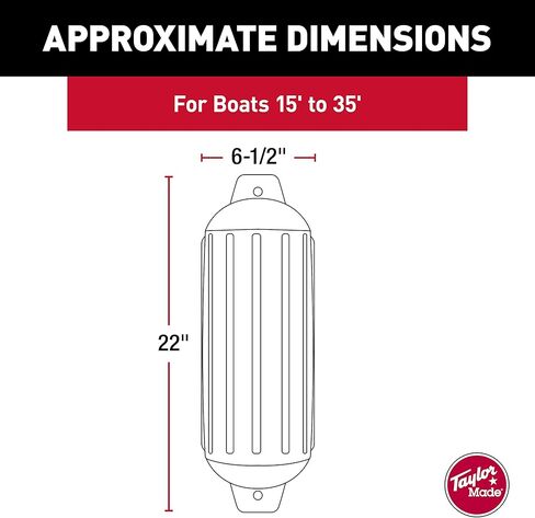 Taylor Made Super Gard Inflatable Vinyl Boat Fender 6.5" x 22", Double-Molded Ends, Fits 5/8" Lines, for Boats 15-35', Ribbed Design, Rubber Football Needle Inflation, Yellow - 2020108281 in Saudi Arabia