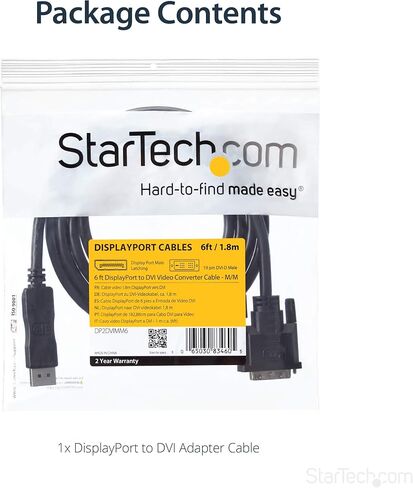 StarTech 10ft Passive DisplayPort to DVI-D Cable, 1920x1200 (DP2DVIMM10) | DP 1.2 HBR2, Single-link, HDCP, Passive, 1080p 60Hz, EDID pass-through, Non-latching DP, 1080p video, DVI-D monitor cable in Saudi Arabia