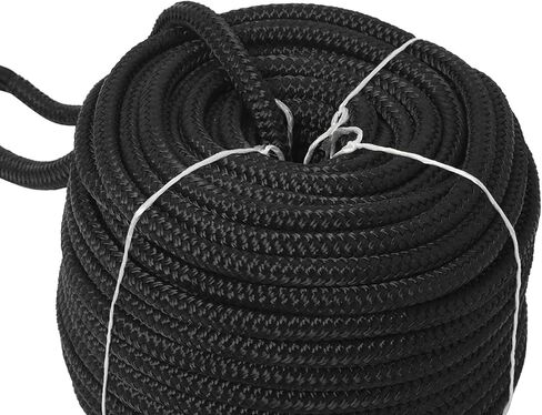 NovelBee 1/2" x 100' خط مرساة من النايلون مزدوج الجديلة مع كشتبان من الفولاذ المقاوم للصدأ، عبء عمل آمن: 1020 رطل؛ قوة الشد: 5100 رطل (أسود) in Kuwait