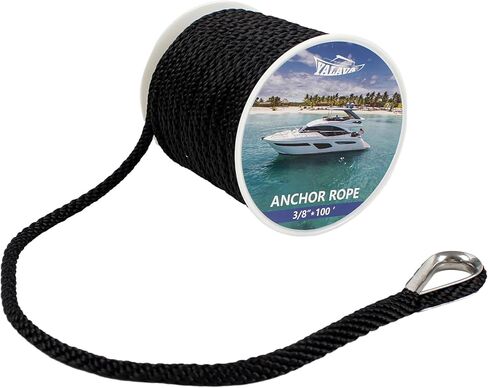 Double Braided Boat Anchor Line Nylon Marine Rope 3/8 Inch, 100/150 Ft Reel - Premium Quality Anchor Rope for Many Boats & Anchors (Gray, 100 Ft) in Kuwait