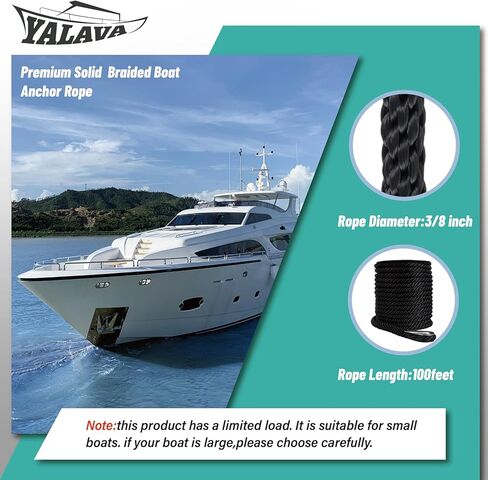 Double Braided Boat Anchor Line Nylon Marine Rope 3/8 Inch, 100/150 Ft Reel - Premium Quality Anchor Rope for Many Boats & Anchors (Gray, 100 Ft) in Kuwait