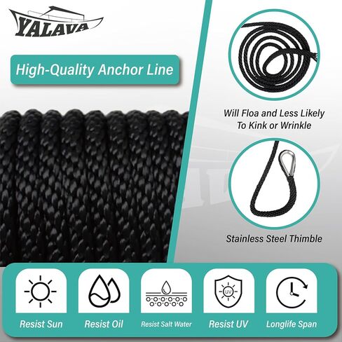 Double Braided Boat Anchor Line Nylon Marine Rope 3/8 Inch, 100/150 Ft Reel - Premium Quality Anchor Rope for Many Boats & Anchors (Gray, 100 Ft) in Kuwait